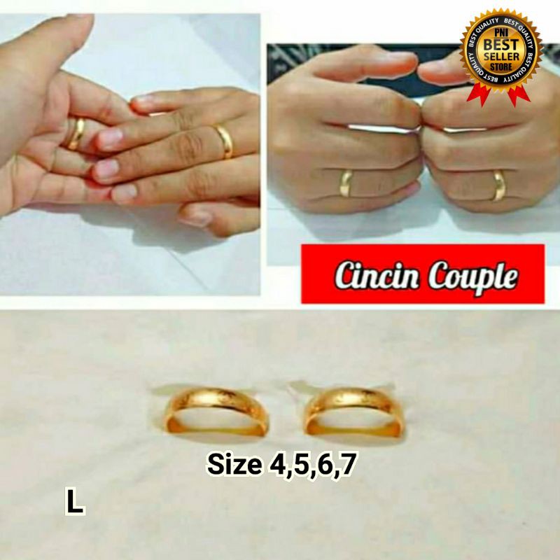 Cincin couple terbaru Titanium Asli bahan Lapis emas 2pcs mewah