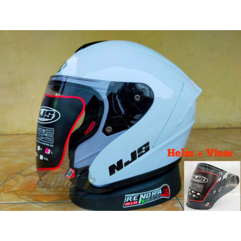 HELM NJS KAIROZ Solid Original 100% Ogkir Termurah 2kg-White + visor smuke