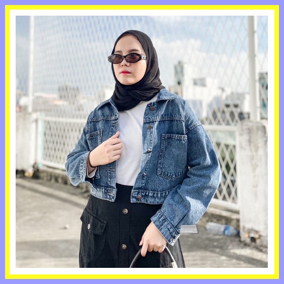 Jaket Jeans Ripped Jaket Jins Oversize Tebal Jaket Levis Wanita Premium  Terbaru Jumbo Veksa Blue Ja