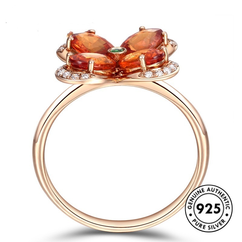 Cincin Sterling Silver 925 Dengan Berlian Imitasi Warna Rose Gold Champagne Untuk Wanita