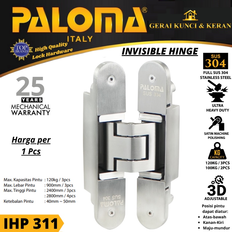 PALOMA IHP 311 INVISIBLE HINGE ENGSEL TANAM P100 STAINLESS STEEL SSS