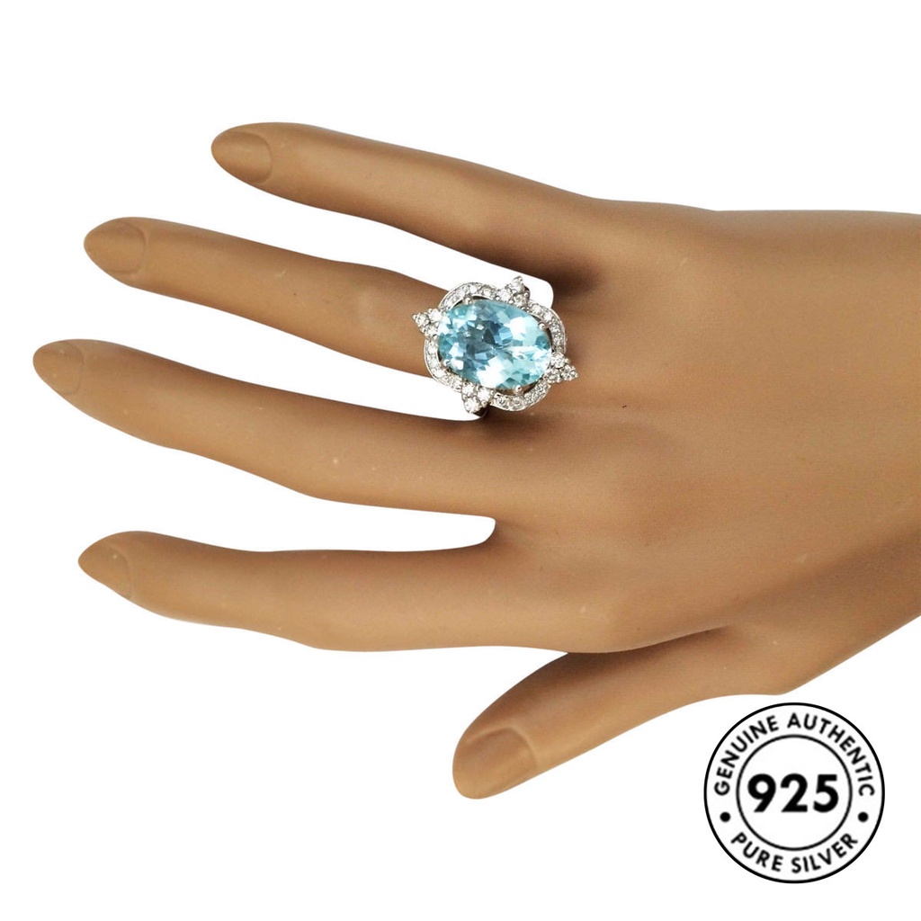 Cincin Sterling Silver 925 Dengan Topaz Biru Mewah Untuk Wanita