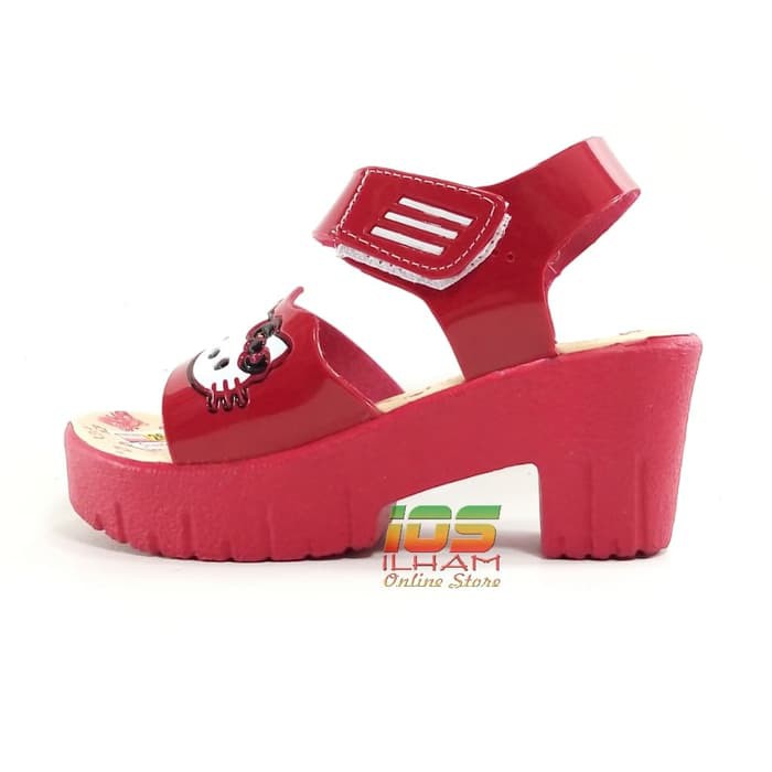 Sandal Anak Let Wedges Jessline J02 Hello Kitty Hak 5cm Size 26-35 Red
