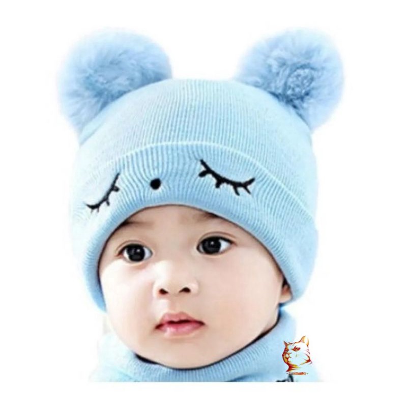 Topi Kupluk Pompom Bordir Mata Teebaru // Kupluk Bayi Laki Laki Perempuan 6_12 bulan // Topi Bayi 1_