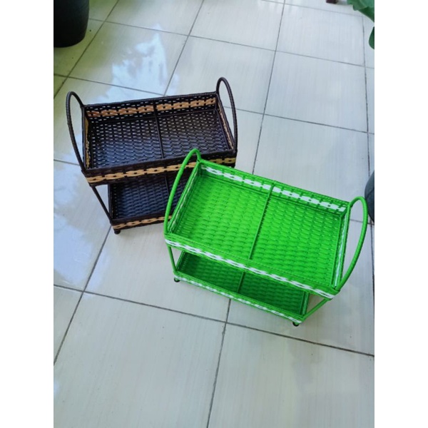 Keranjang rotan susun sintetis/rak bumbu dapur/keranjang susun serbaguna rotan sintetis 2 tingkat