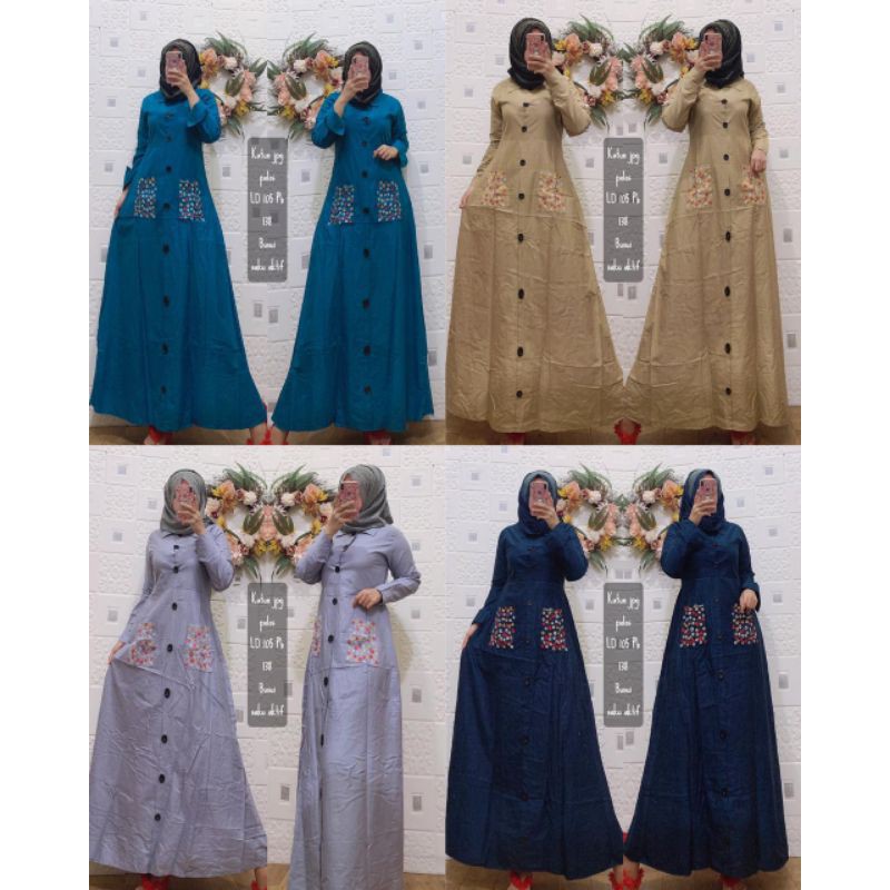 gamis katun jepang bordir terbaru