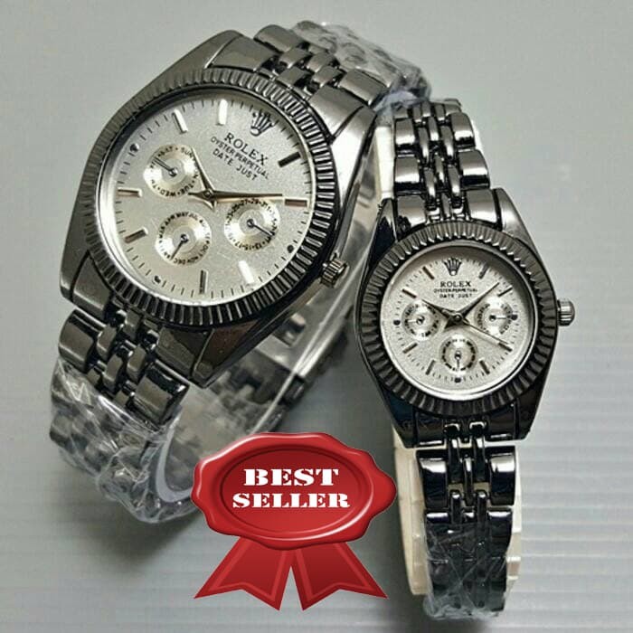 BEST SELLER Jam Tangan couple JAM TANGAN PRIA WANITA COWOK CEWEK rolex chrono jtr 222 black silver