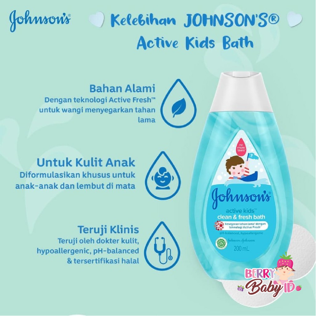 Johnson's Baby Active Kids Clean &amp; Fresh Bath Sabun Cair Anak 200 ml Johnsons Berry Mart