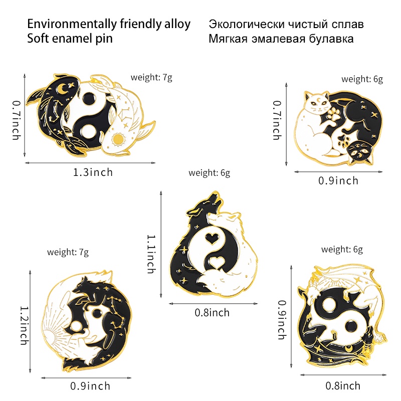 Bros Pin Enamel Desain Hewan Kucing Serigala Naga Ikan Mas 5 Gaya Punk Untuk Hadiah