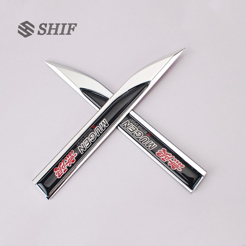 2Pcs Stiker Emblem Badge Metal Tulisan MUGEN Power Untuk Fender Belakang Mobil Honda