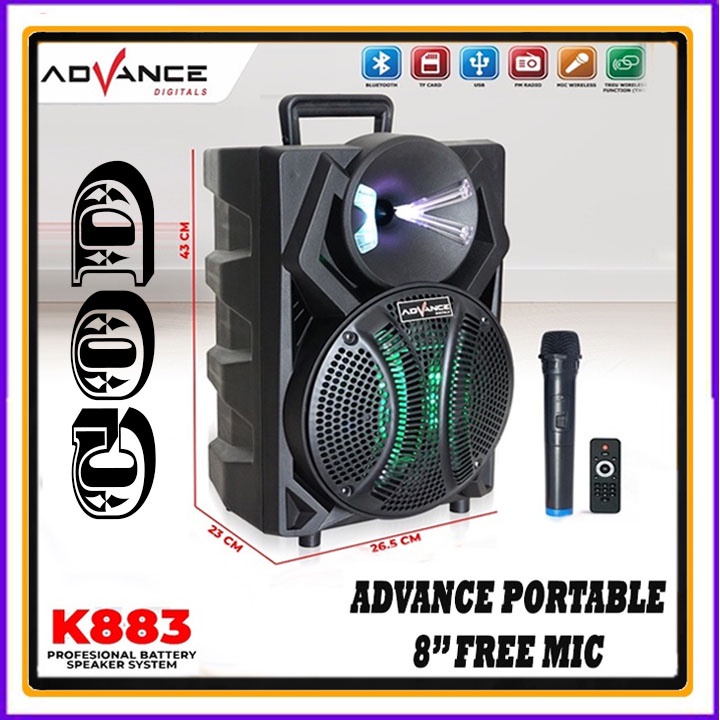 Speaker Aktif Portable Advance K883 8 inch Bluetooth Mic Wireless BERGARANSI RESMI 1 TAHUN MANTAP