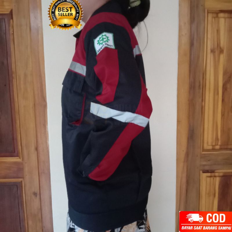 Baju Kerja/ Wearpack Proyek/ Kemeja Lapangan Atasan Navy Merah Maroon