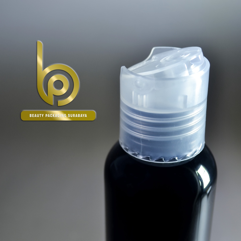 Botol Plastik PET 100ml BR Hitam Tutup Presstop