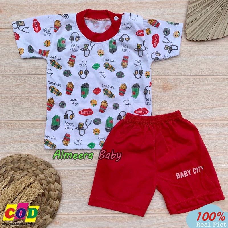 Setelan Baju Bayi Lengan Pendek Kaos Oblong Usia 3-12 Bulan Almeera Baby and Kids