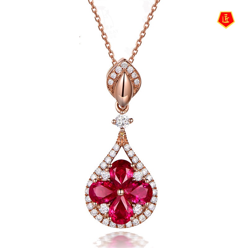 [Ready Stock]Silver Necklace Female Water Drop Four Colored Gemstone Pendant 18K Rose Gold