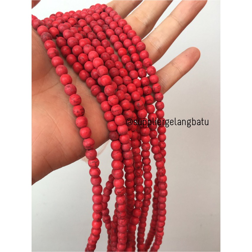 bahan merah pink pirus 6mm natural phyrus aksesoris gelang kalung bead firus batu alam serat doff