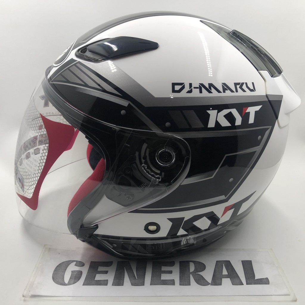 Helm KYT DJ Maru Motif 9 White Gunmetal Gun Metalic Putih Abu Half Face