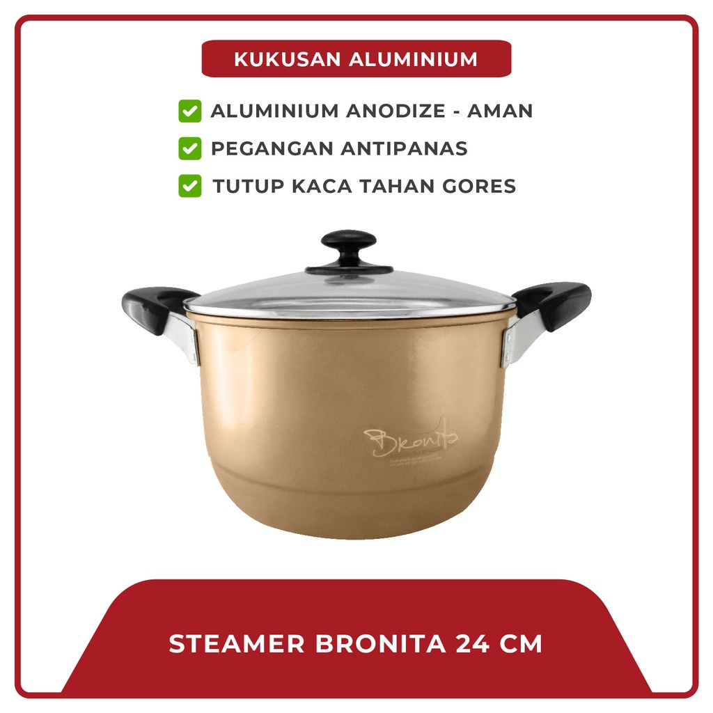 STEAMER BRONITA 24 CM GC JAWA MASPION AIII-SDBR24K DANDANG TUTUP KACA dandang kukus