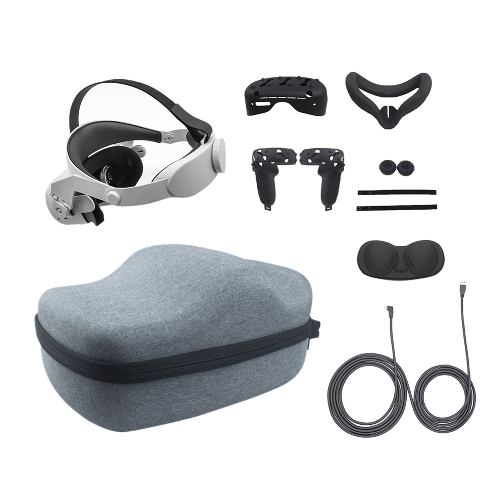 Set Case Silikon Cover Proteksi Lensa Tipe-C + Strap Kepala + Stand Holder + Bracket Kabel USB Tipe-C Untuk Oculus Quest 2 VR