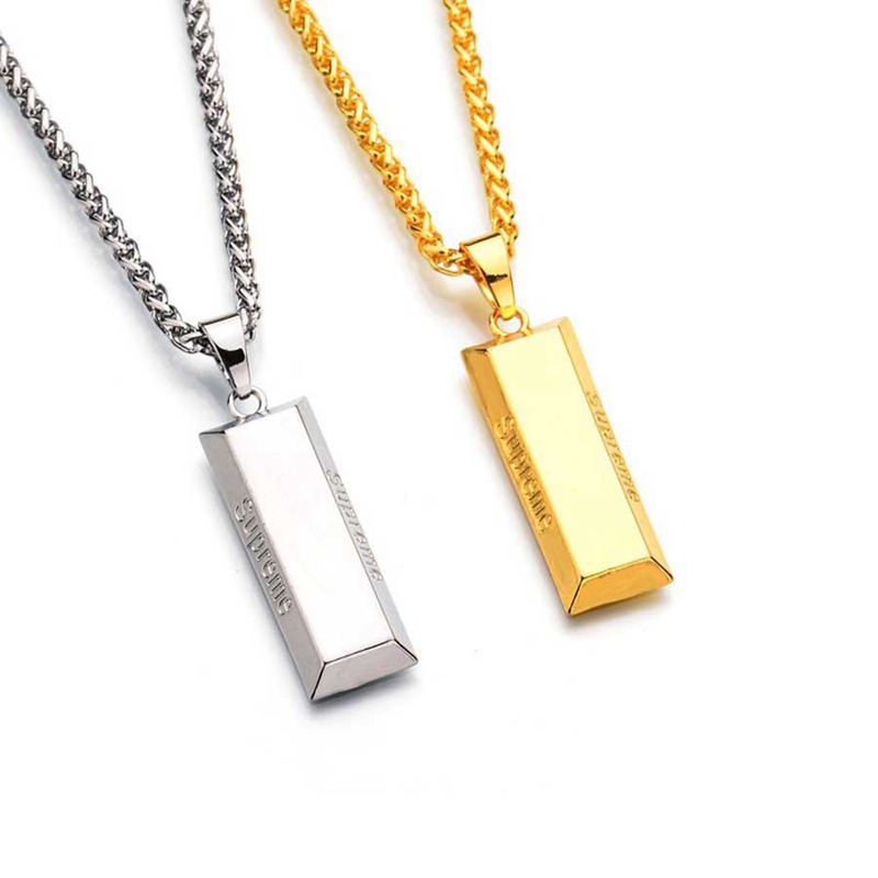 Kalung Rantai Liontin Bar Metal Warna Silver/Gold Gaya Hip Hop Franco untuk Pria