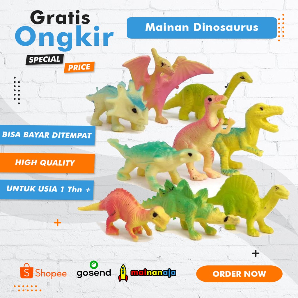 Mainan Dinosaurus Murah Berbahan Karet / Mainan Anak Dinosaurus Kecil Isi 6 Pcs