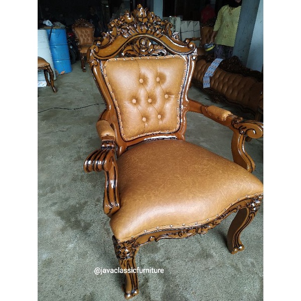 KURSI MAKAN GANESA UKIR LENGAN DINNING CHAIR TERAS JOK SALINA MEWAH BAHAN KAYU JATI NATURAL MURAH-2