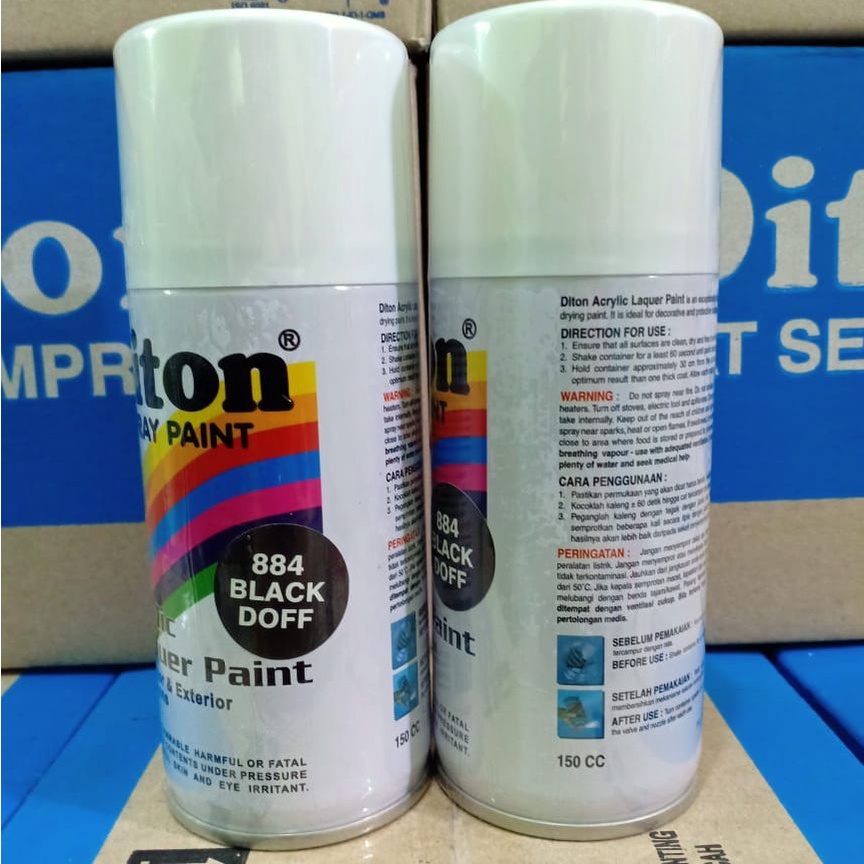 Pilox Cat Semprot DITON Spray Paint Acrylic Lacquer Paint - 884 Black Doff / HItam Dop / Hitam Tidak Mengkilap (150cc/Kecil)