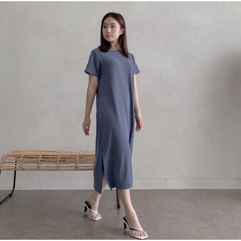 VIVIAN PREMIUM LOOSE MAXI DRESS KOREA - CASUAL LONG DRESS BUMIL FRIENDLY - DRESS SANTAI - MAXI DRESS BASIC WITH SLIT - COMFY DRESS