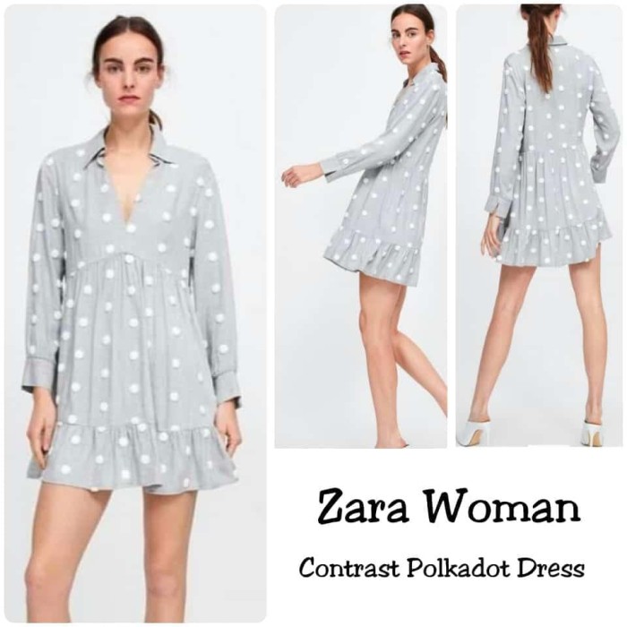 Big Sale Tunik Zara Woman Contrast Polkadot Dress
