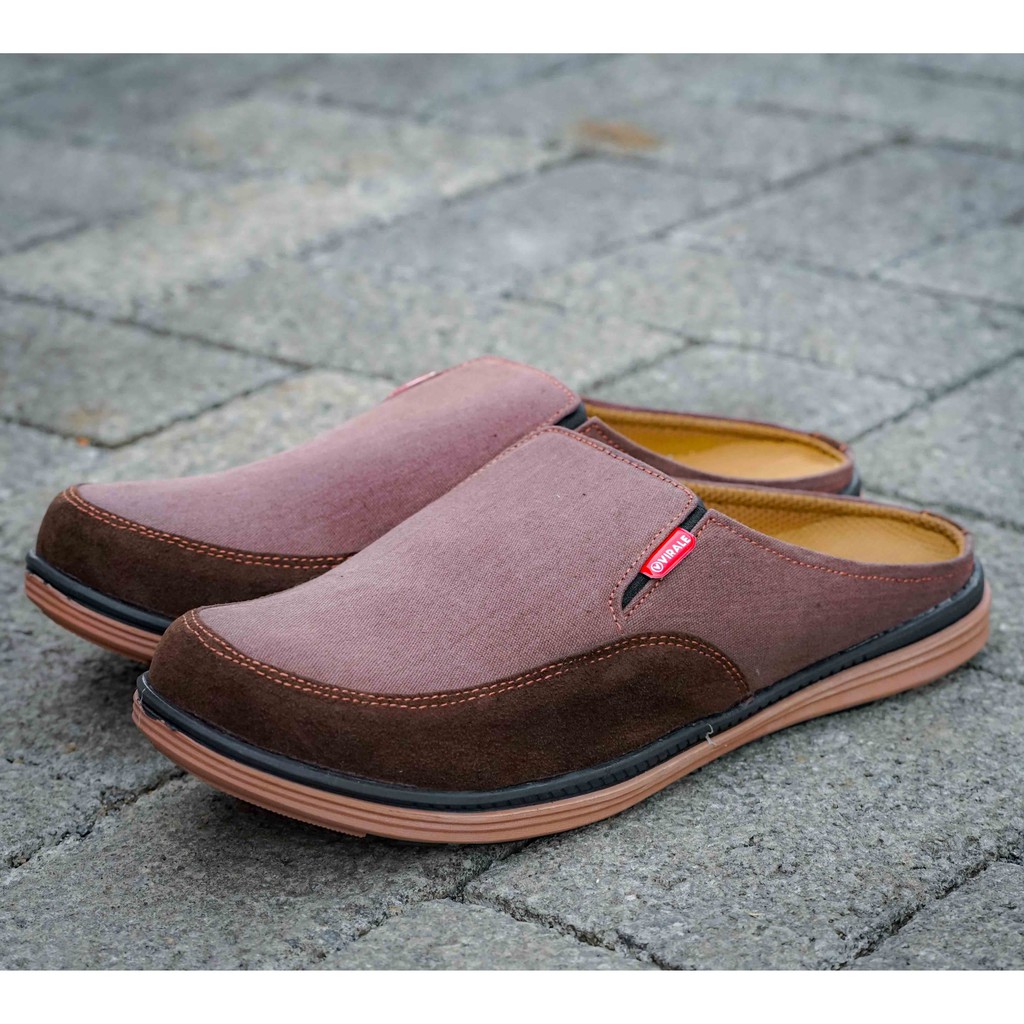 Sepatu Selop Pria Casual Original Virale Model Baru BG 11 COKLAT