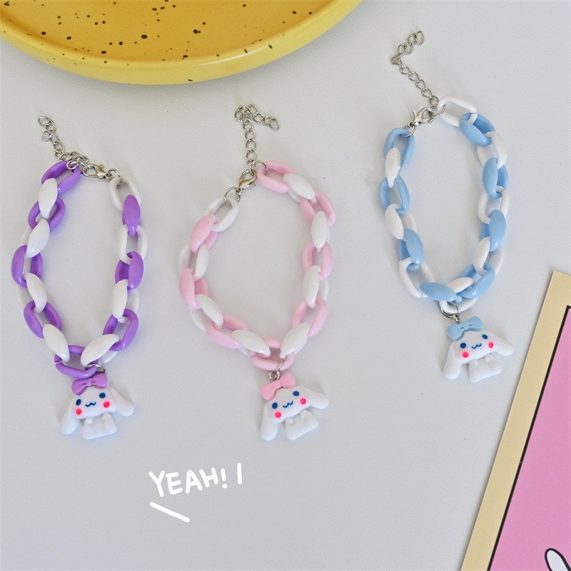 Papaozhu Indah Anjing Putih Cinnamoroll Bayi Pesona Gelang Untuk Wanita Perempuan Korea Akrilik Link Rantai Gelang Perhiasan