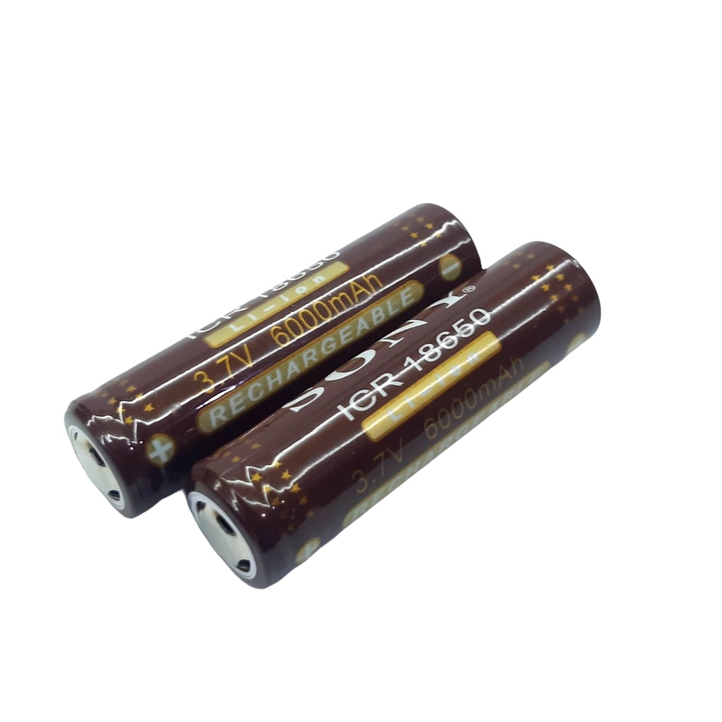 Baterai Charger ICR18650 Li-ion 3.7volt - 6000mAh Warna Coklat isi 2pcs Flat Top