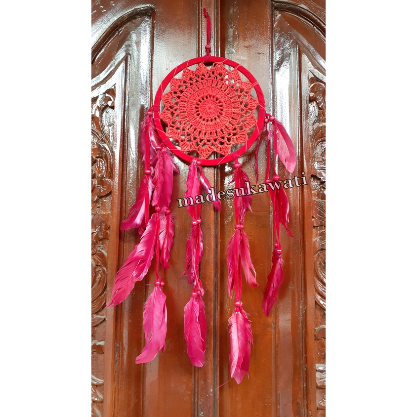 Dream catcher sulam jaring bintang benang diameter 17 panjang 53cm dekorasi hiasan rumah bulu ayam