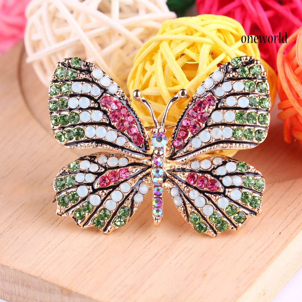 OW@ Colorful Butterfly Rhinestone Brooch Pin Wedding Bridal Scarf Collar Jewelry