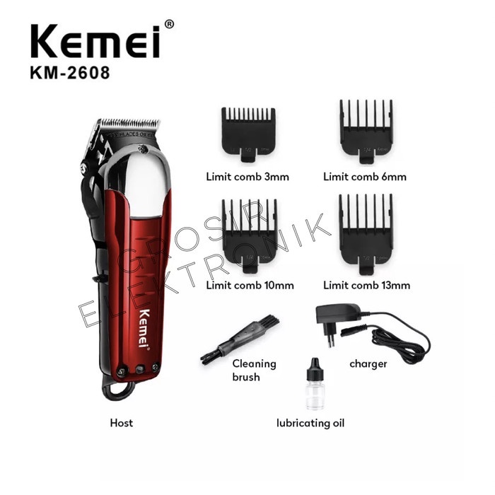 77esbt Alat Cukur Rambut Kemei Km-2608 Hair Clipper Washable Cordless Km 2608 Fr50F1R