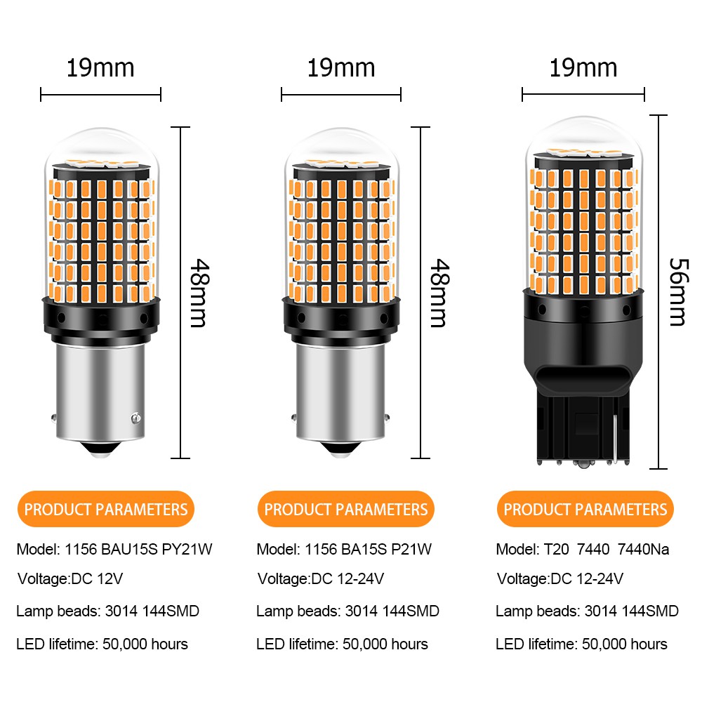 Lampu Led 144smd 1156 Ba15S P21W Bau15S T20 7440 Untuk Sein / Mundur Mobil