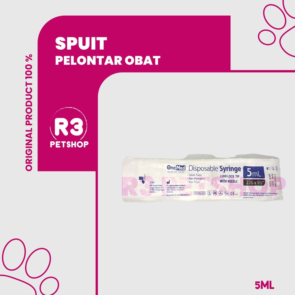 Pelontar obat untuk Kucing dan Anjing Spuit One Med 1ml/3ml/5ml