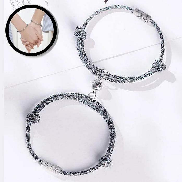 2pcs Gelang Tali Persahabatan Model Kepang Dengan Magnet Untuk Pasangan