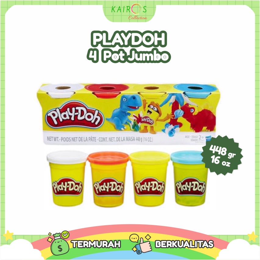 Playdoh Isi 4 Pot Jumbo 448 gr 16oz Beda Warna Original