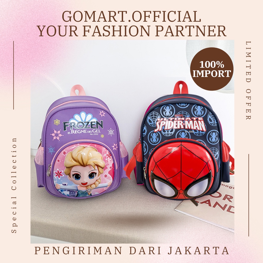 Tas Anak Sekolah Import Karakter Lucu 3D - Tas Ransel Anak Spiderman Elsa - Tas Sekolah Anak Import Premium High Quality Terbaru -  Ransel Anak Sekolah SD dan TK - Tas Anak Karakter Captain America - Tas Anak Perempuan dan Laki Laki [BK17]