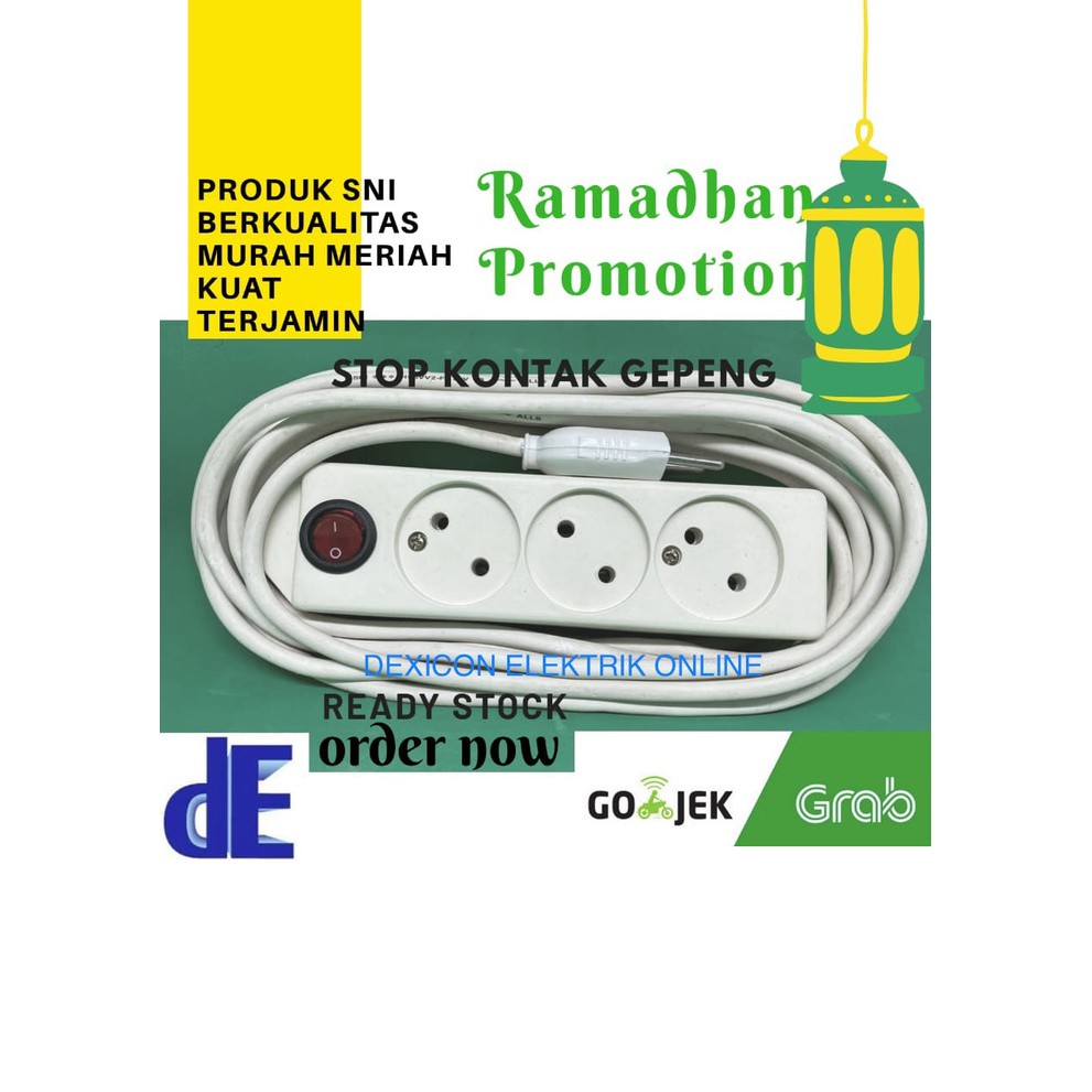Stop kontak gepeng 3 lubang kabel 5 meter/colokan gepeng/stop kontak