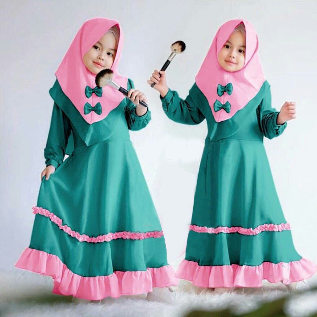 HCL Dress Yuki &amp; Bergo - Dress Muslim Anak Perempuan - Busana Muslim Anak Perempuan