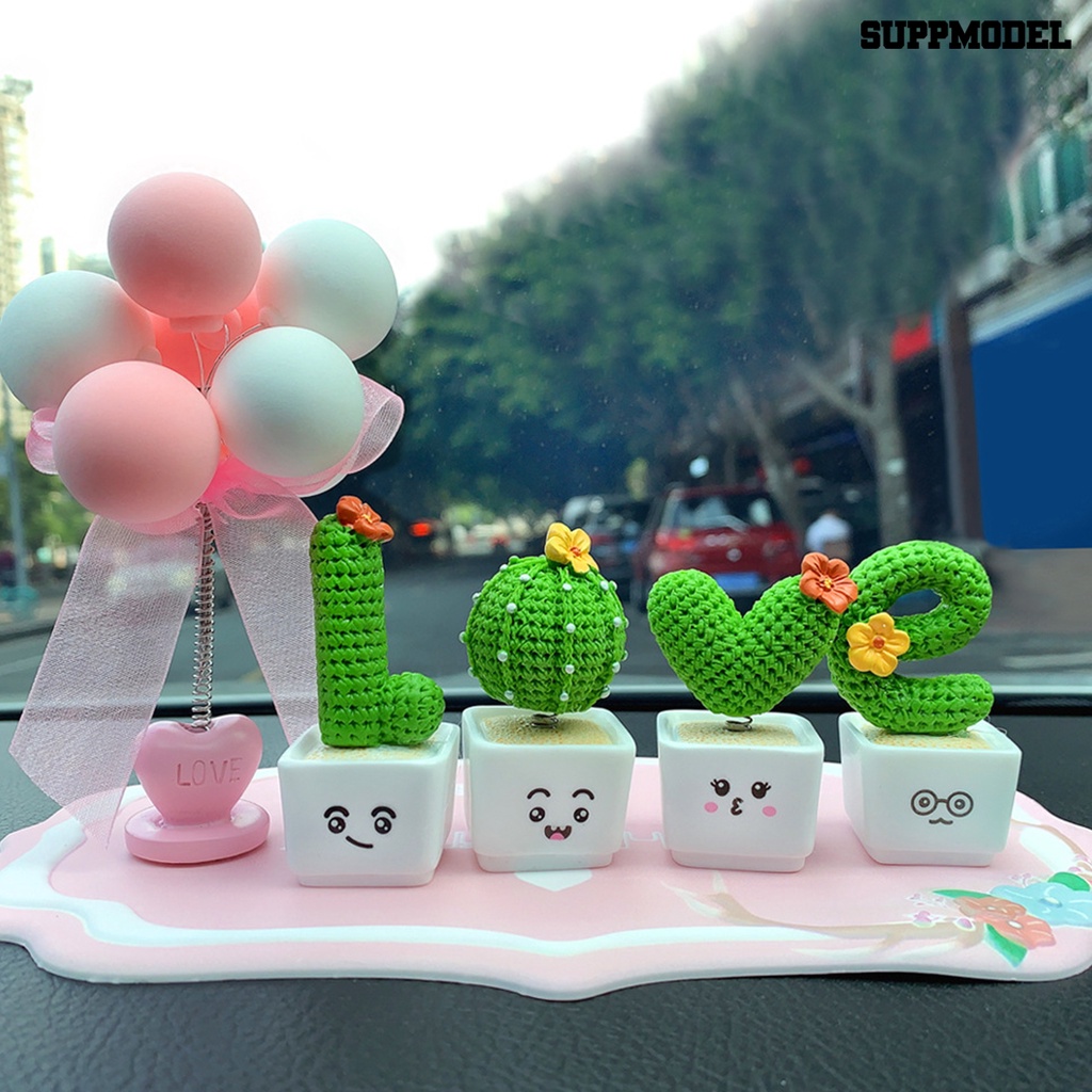 Suppmodel 4Pcs Miniatur Kaktus / Bunga / Hati Bahan Resin Untuk Dekorasi Rumah / Mobil