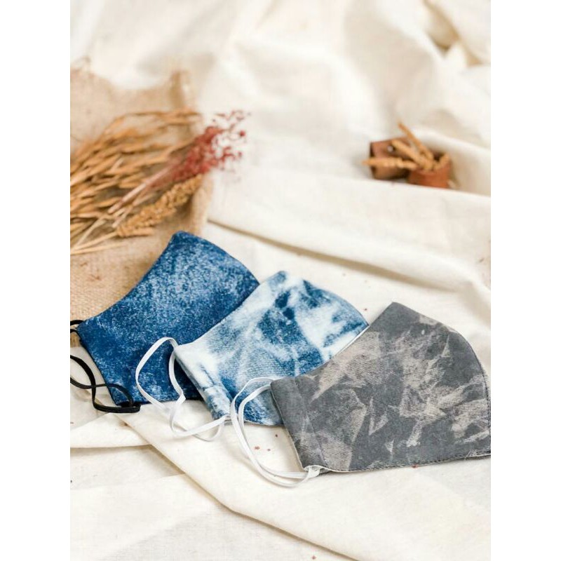 (isi 3 pcs) Masker Kain Jeans Fashion Cowok Cewek Keren 3 Lapis Earloop