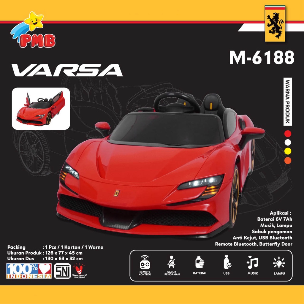 Mobil Aki Mainan Anak Remote Control PMB TOYS  Varsa TYPE M6188 Ferrari SNI Garansi Termurah Murah-2