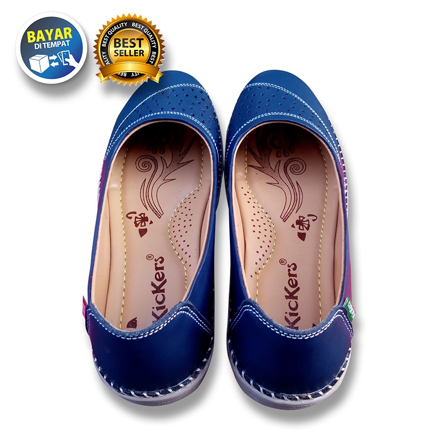 PROMO 4.4 MEGA SALE !! SEPATU WANITA DEWASA BALET KULIT SAPI ASLI NAVY ANTI LICIN / SAKIPO