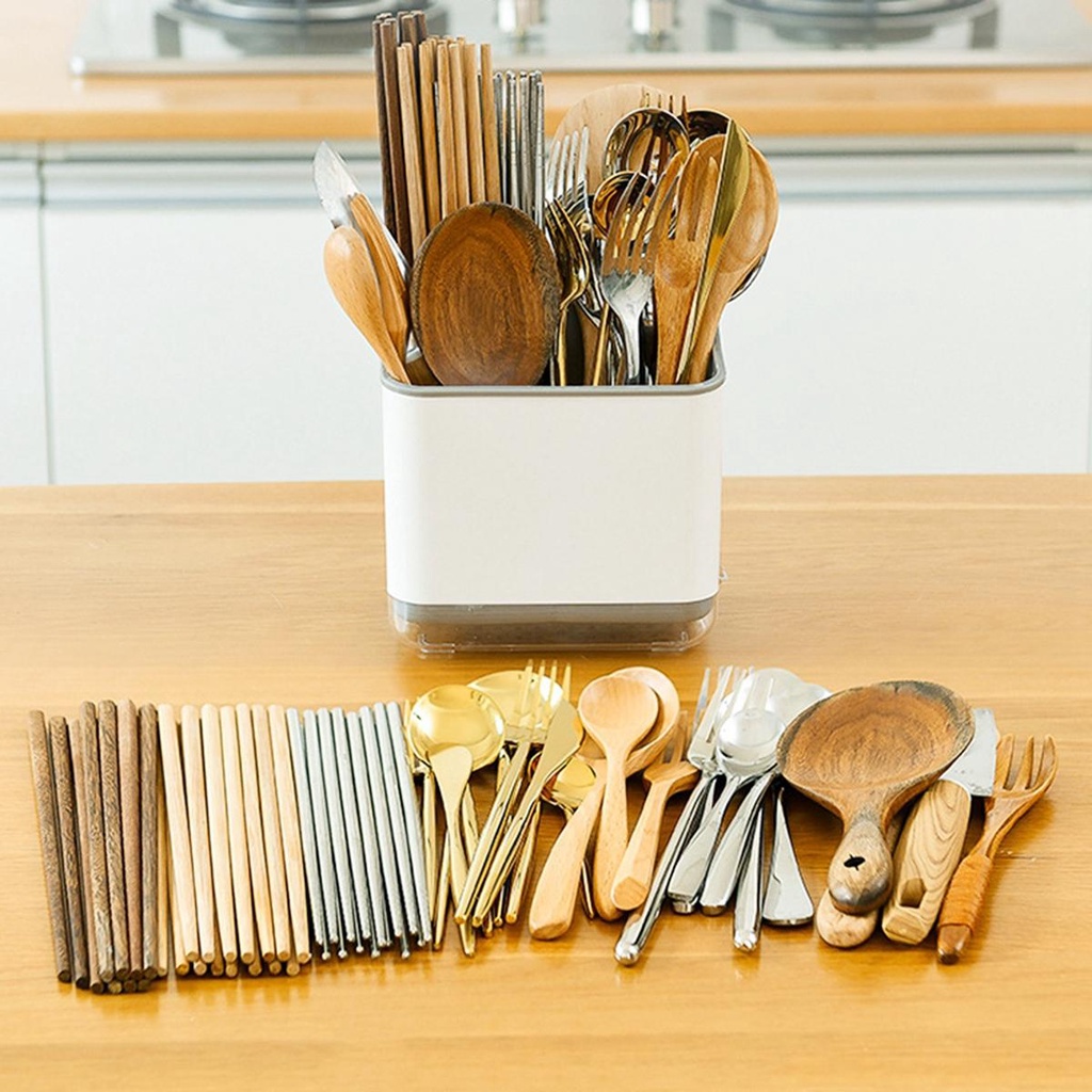 [Elegan] Sumpit Tabung Garpu Rumah Organizer Dapur Double Layer Pengeringan Sendok Garpu Drainer Basket