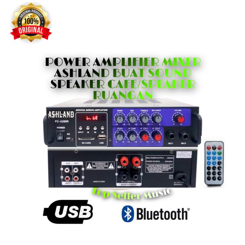 AMPLIFIER POWER MIXER SPEAKER ASHLAND 289 AMPLI USB BLUETOOTH BUAT SPEAKER CAFE /RESTORAN DLL
