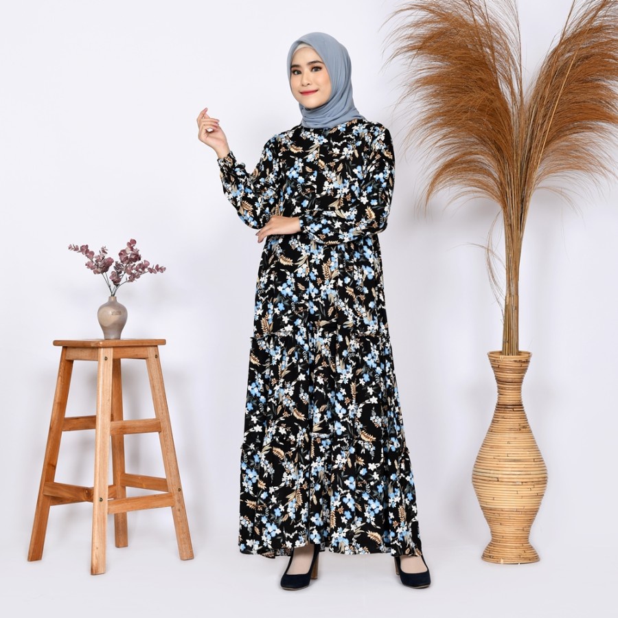 Gamis Wanita Busui Dress Muslimah Rayon Premium Payung Flower