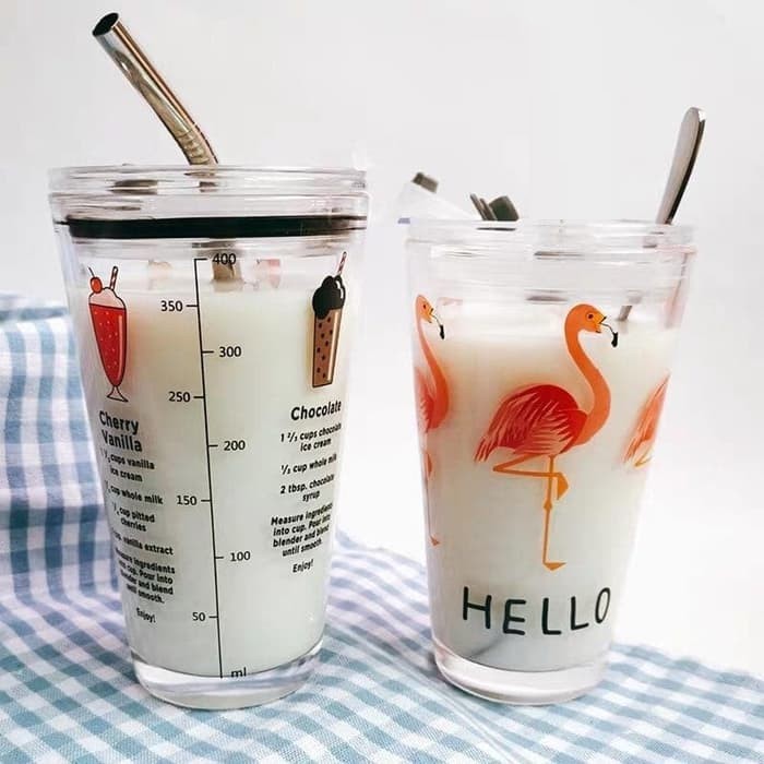 Tumbler Kaca Motif Animal - Gelas Beling Karakter - Gelas Kaca - Tumbler Kaca murah - H482